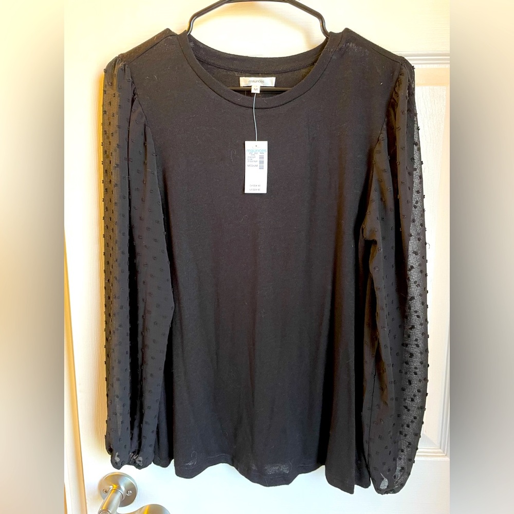 Maurice’s black swiss dot sleeve blouse